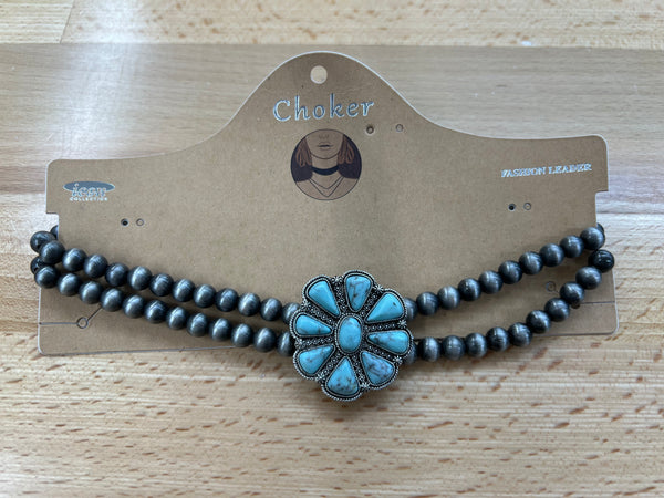 Two Row Aqua Stone Choker