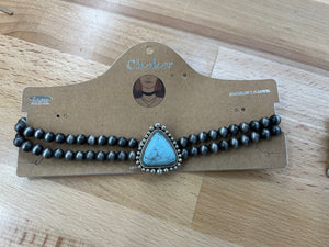 Two Row Aqua Stone Choker