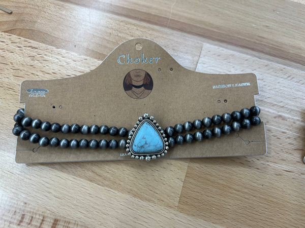 Two Row Aqua Stone Choker