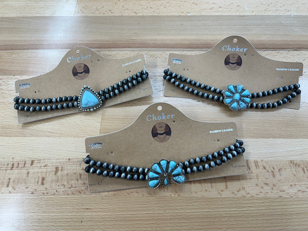 Two Row Aqua Stone Choker