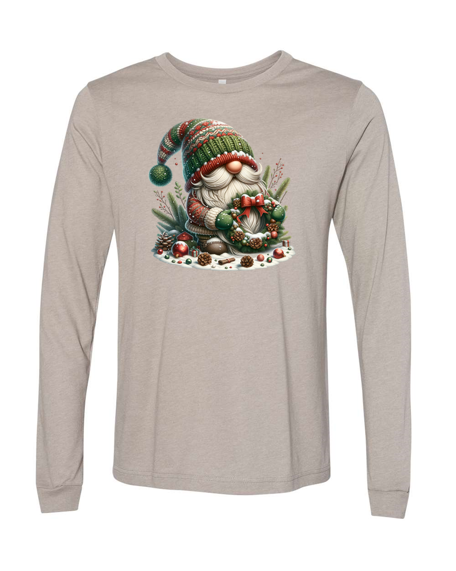 Holiday Wreath Gnome Long Sleeve Tee