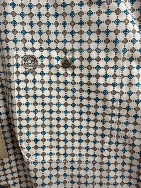 Wrangler® George Strait Collection One Pocket Long Sleeve Teal Geometric Shirt - Relaxed Fit