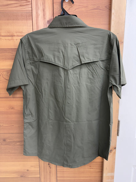 Men's Rock & Roll Denim Olive TEK Western Nylon Short Sleeve Pearl Snap