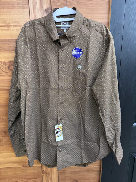 Cinch Classic Fit Brown Printed Button Down Shirt