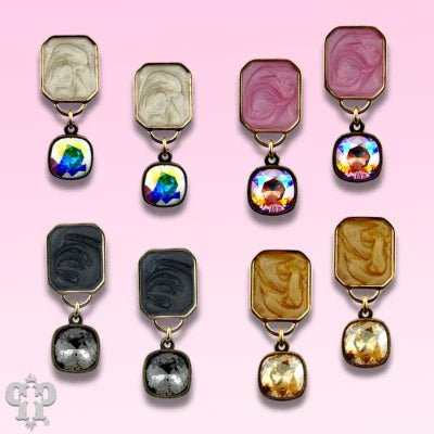 Pink Panache Pearlescent Rectangle with Austrian Crystal Earrings