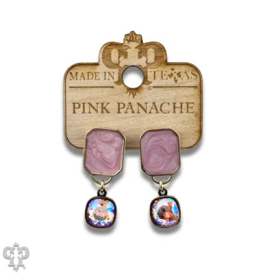 Pink Panache Pearlescent Rectangle with Austrian Crystal Earrings