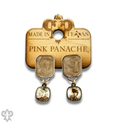 Pink Panache Pearlescent Rectangle with Austrian Crystal Earrings
