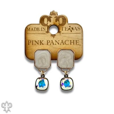 Pink Panache Pearlescent Rectangle with Austrian Crystal Earrings