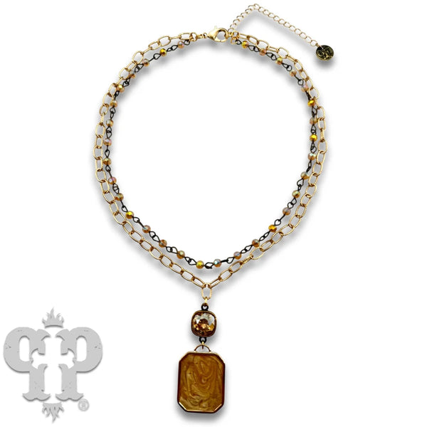 Pink Panache Pearlescent Rectangle with Austrian Crystal Double Strand Necklace