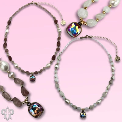 Pink Panache Quartz & Freshwater Pearl Necklace with Austrian Crystal