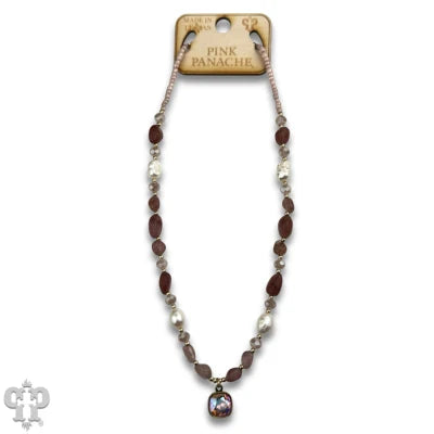 Pink Panache Quartz & Freshwater Pearl Necklace with Austrian Crystal