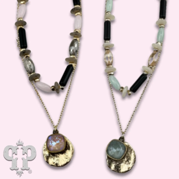 Pink Panache Mixed Bead Necklace with Disc Charm & Austrian Crystal