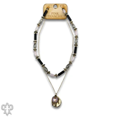 Pink Panache Mixed Bead Necklace with Disc Charm & Austrian Crystal