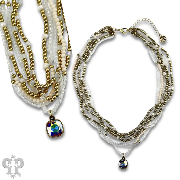 Pink Panache Glass Bead Necklace with Austrian Crystal
