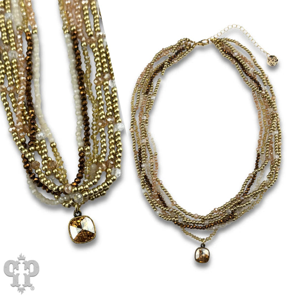 Pink Panache Glass Bead Necklace with Austrian Crystal