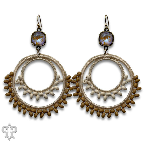 Pink Panache Macrame Woven Double Circle Earrings with Swarovski Crystals