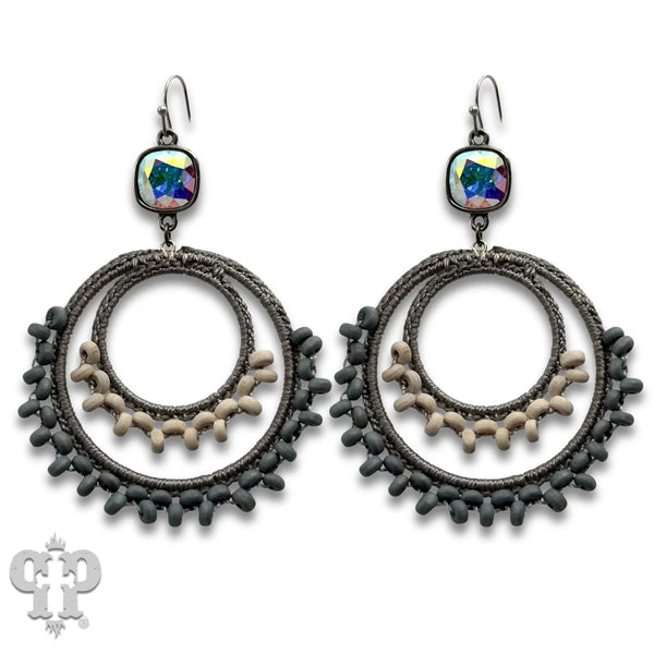 Pink Panache Macrame Woven Double Circle Earrings with Swarovski Crystals