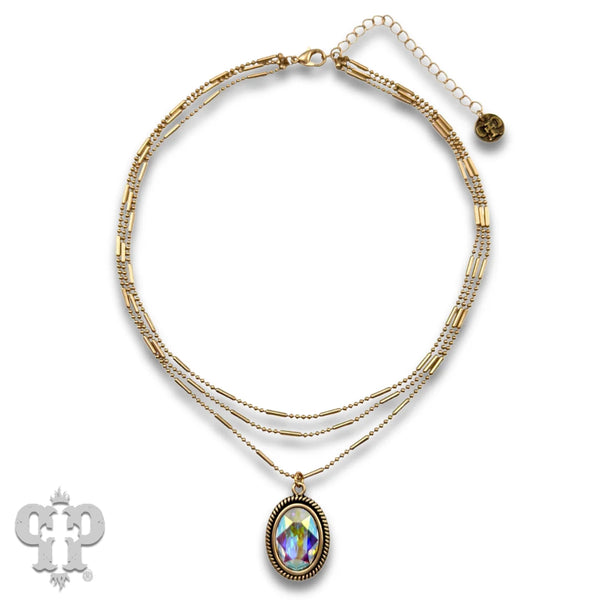 Pink Panache 3 Strand Oval Stone Necklace