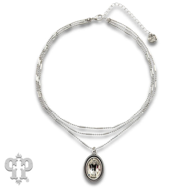 Pink Panache 3 Strand Oval Stone Necklace