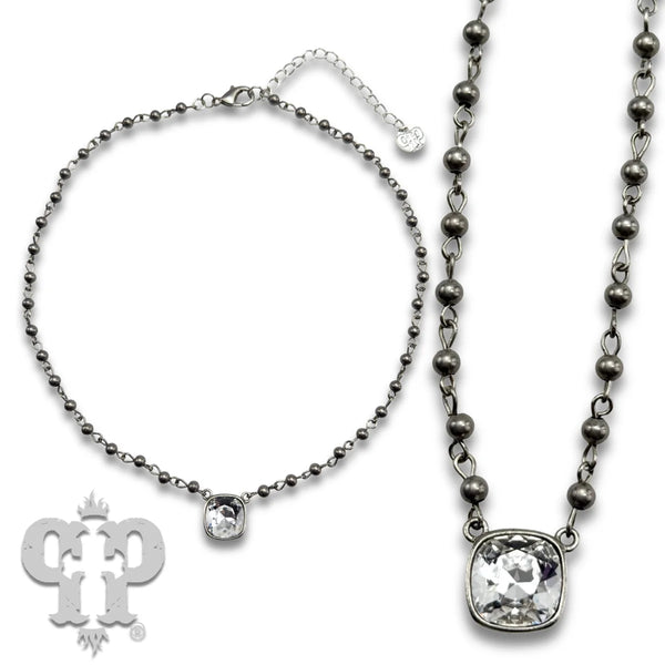 Pink Panache Linked Bead Necklace with Swarovski Square Crystal