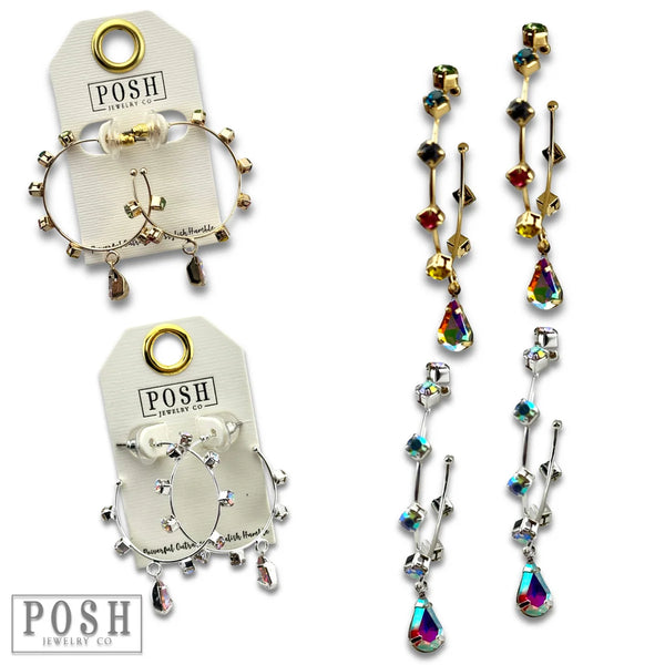 Posh Iridescent Rhinestone Hoops with Drop