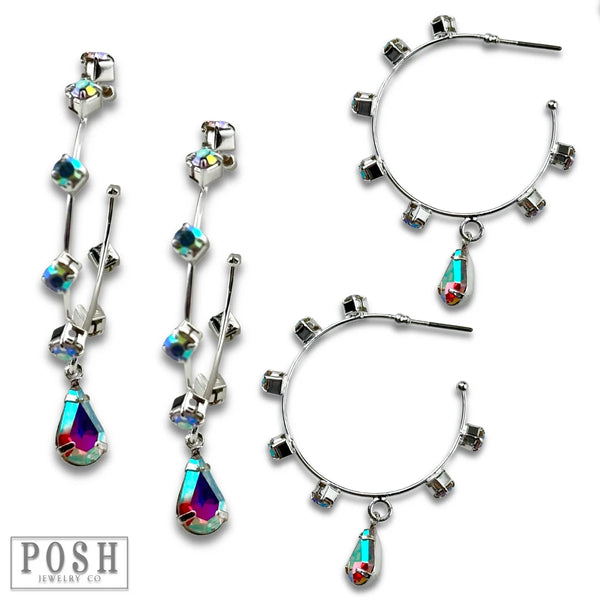 Posh Iridescent Rhinestone Hoops with Drop