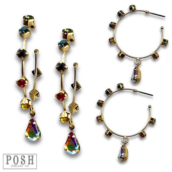 Posh Iridescent Rhinestone Hoops with Drop