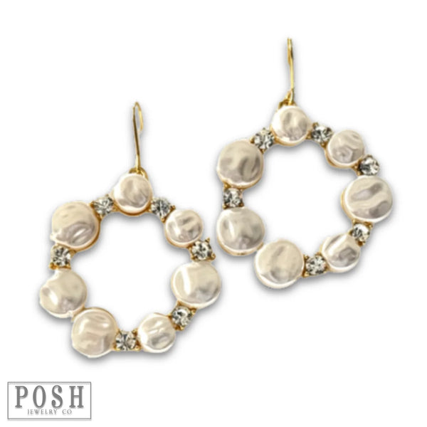 Posh Pearl & Rhinestone Round Earrings