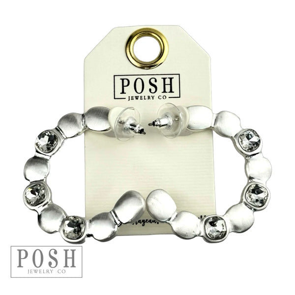 Posh Rhinestone Matte Metal Hoop Earrings