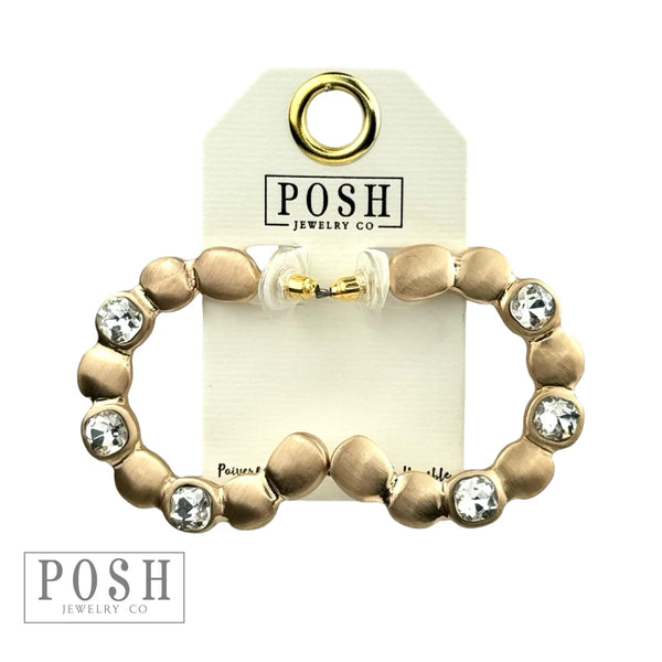 Posh Rhinestone Matte Metal Hoop Earrings