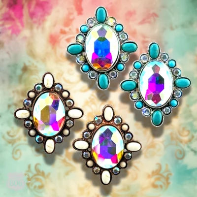 806 Western Oval Rhinestone Earrings