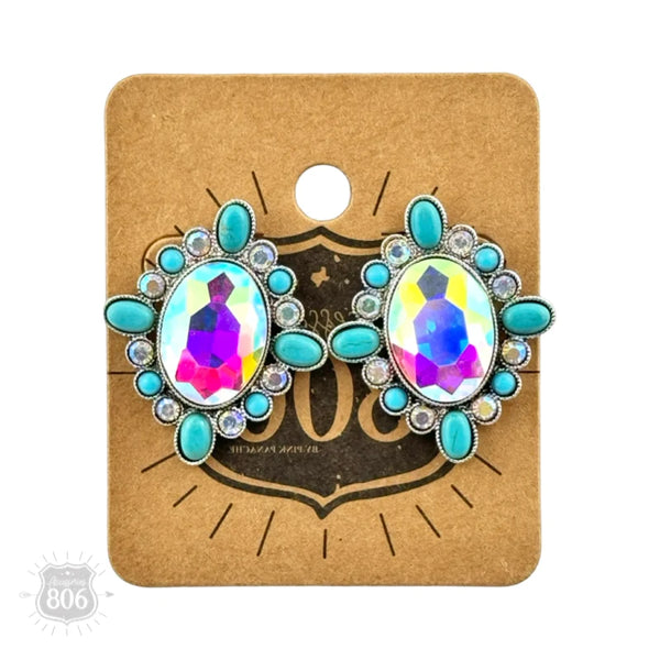 806 Western Oval Rhinestone Earrings