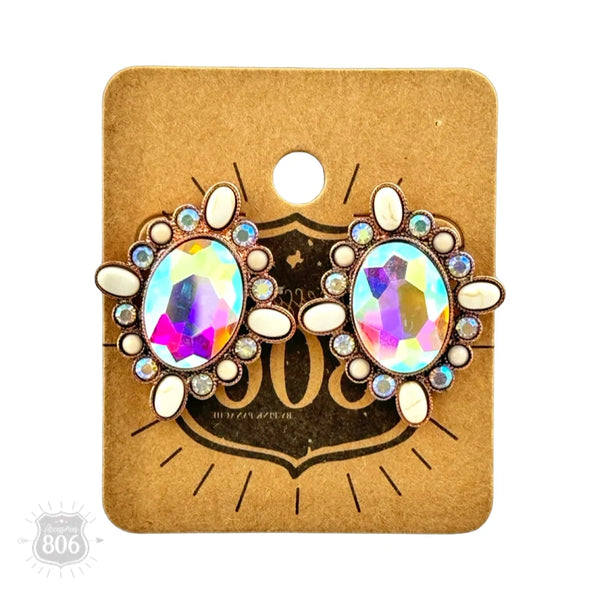 806 Western Oval Rhinestone Earrings