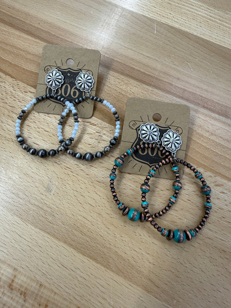 806 Burnished Bead Hoops with Stone Earrings