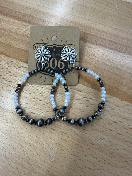 806 Burnished Bead Hoops with Stone Earrings