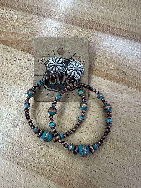 806 Burnished Bead Hoops with Stone Earrings