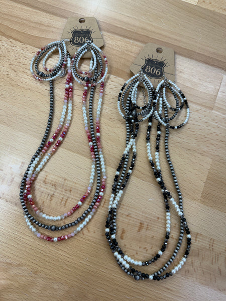 806 Triple Strand Beaded Necklace & Earring Set