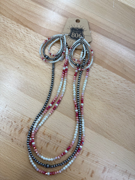 806 Triple Strand Beaded Necklace & Earring Set