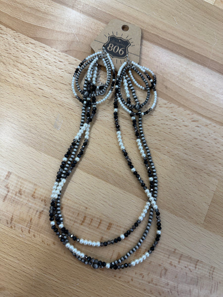 806 Triple Strand Beaded Necklace & Earring Set