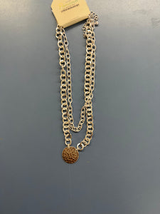 Worn Silver Layered Chain w/coin Accent