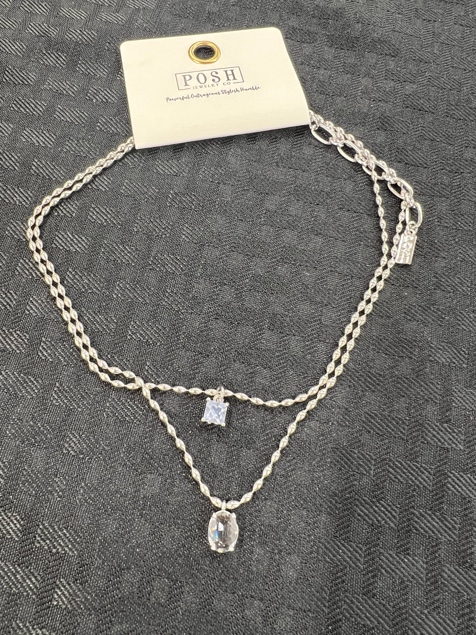 Posh Silver Bead Diamond Stone Necklace