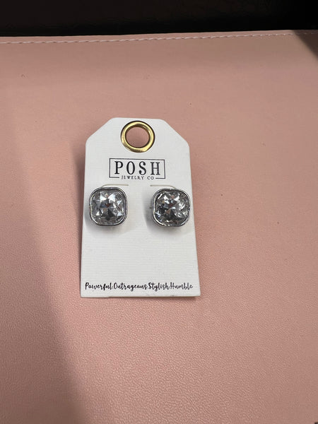 Rhinestone Bead Necklace and Square Stud Earrings