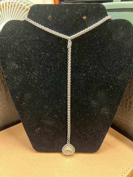 Crystal Y Necklace or Oval Drop Hoop Earrings