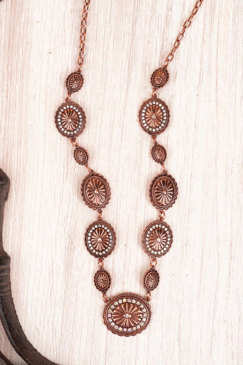 Iridescent Crystal and Coppertone Littleton Concho Necklace