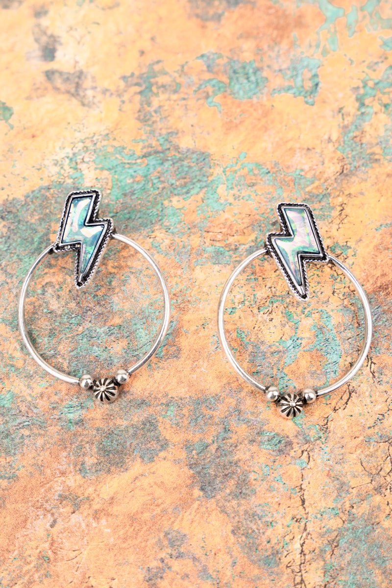 Iridescent Turquoise Lightning Bolt Hoop Earrings