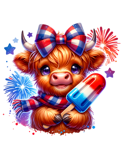 Independence Day Highland Cow Print