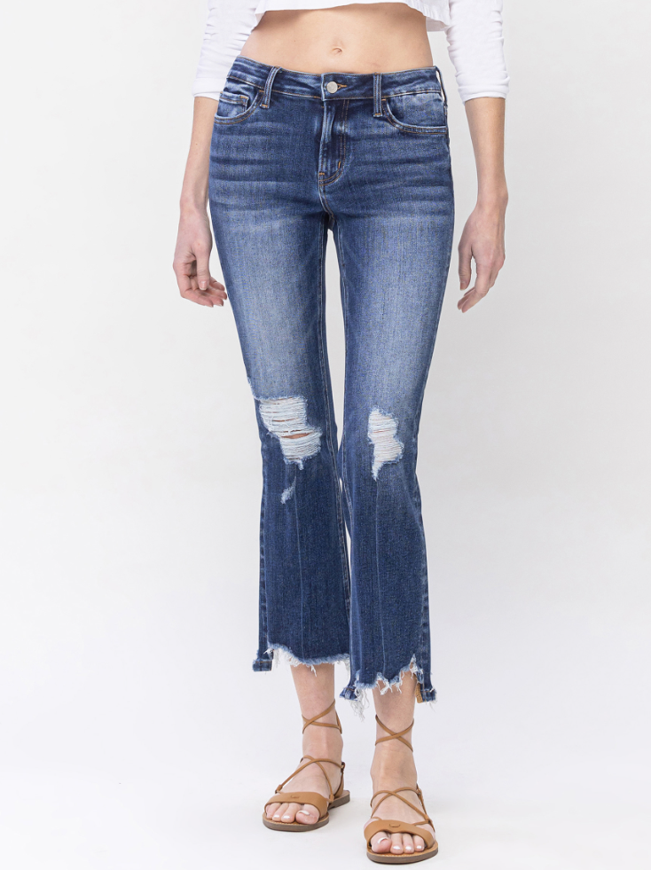 Lovervet Mid Rise Slant Step Crop Flare