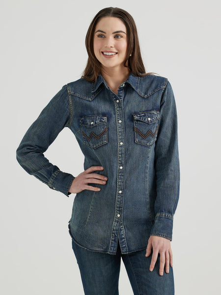 Wrangler Women's Classic Western Snap Denim Shirt