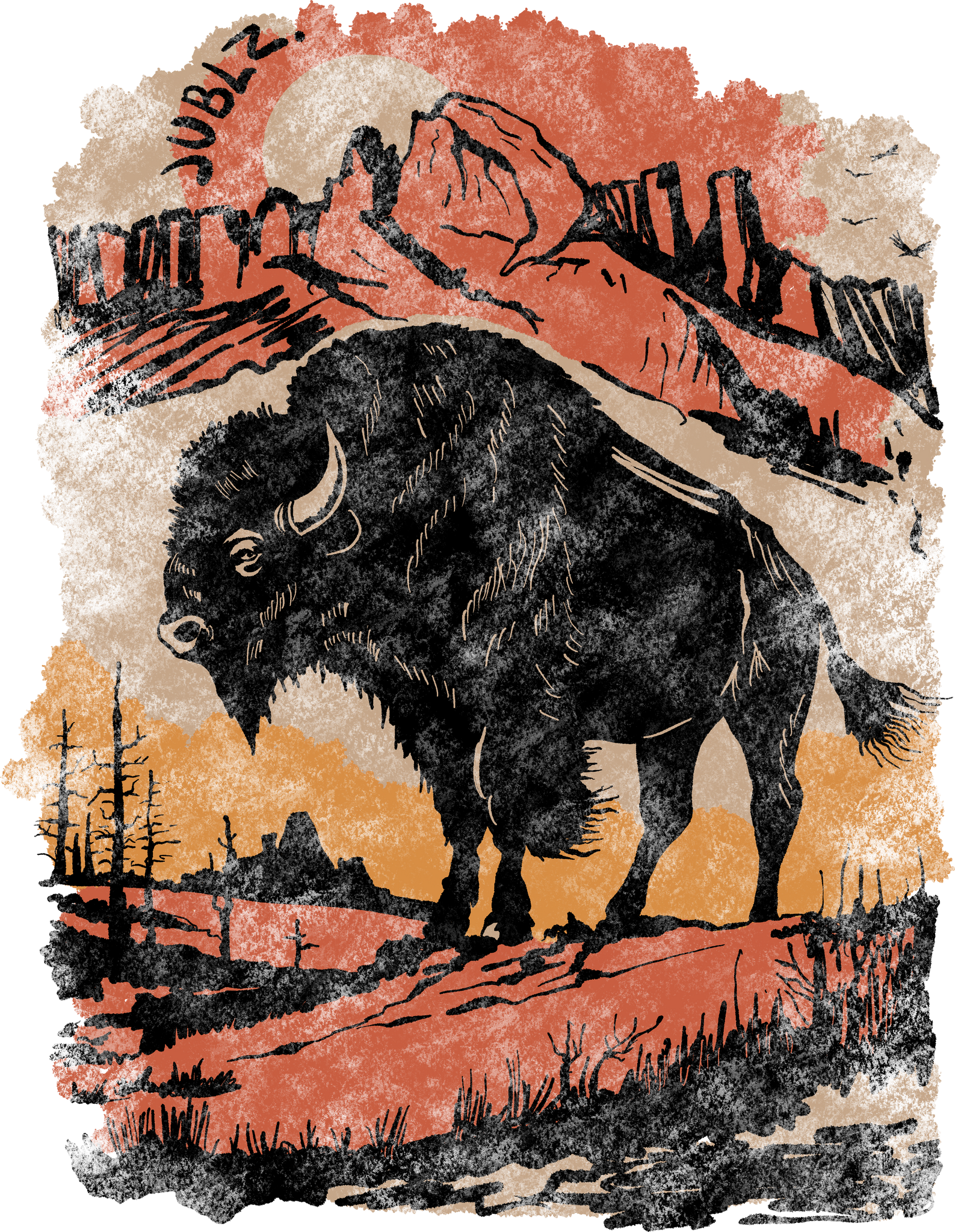 Mountain Sunset Bison Print