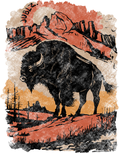 Mountain Sunset Bison Print